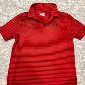 Under Armour Boys Polo in Red and Navy Blue Stripes